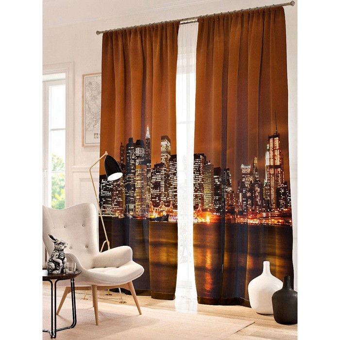 Фотошторы "Ночной Нью-Йорк", размер 150х260 см - 2 шт, блэкаут
