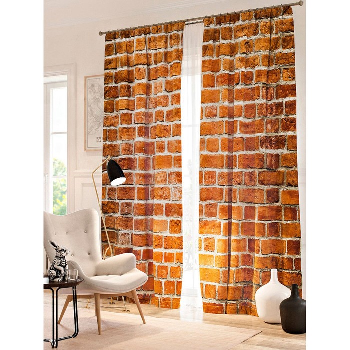 Фотошторы "Кирпичный фон", размер 150х260 см - 2 шт, блэкаут