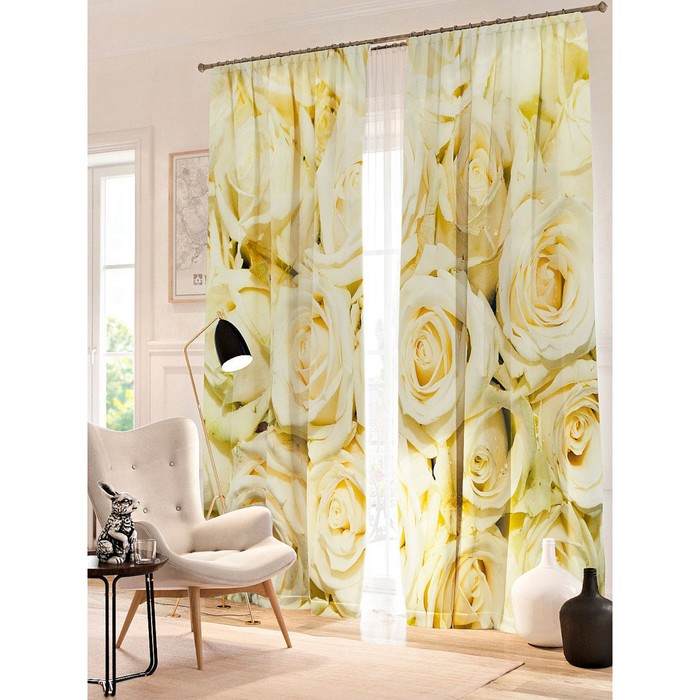 Фотошторы "Цветочный фон", размер 150х260 см - 2 шт, блэкаут