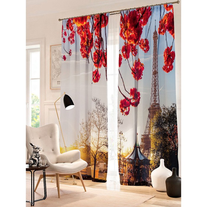 Фотошторы "Париж весной", размер 150х260 см - 2 шт, блэкаут