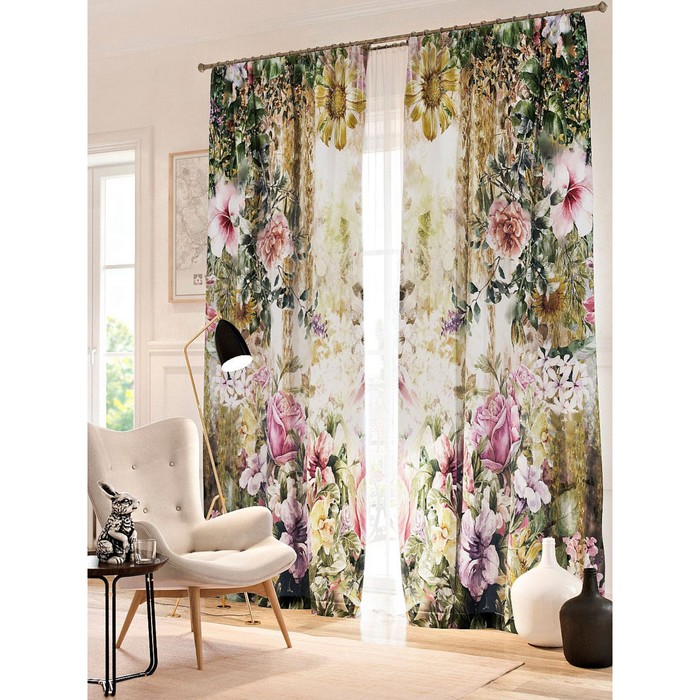 Фотошторы "Цветочная акварель", размер 150х260 см - 2 шт, блэкаут