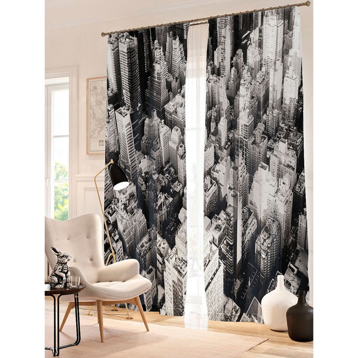 Фотошторы "Чёрно-белый город", размер 150х260 см - 2 шт, блэкаут