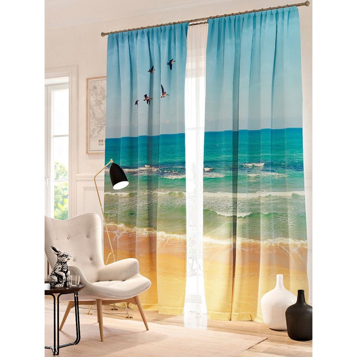 Фотошторы "Пейзаж пляжа", размер 150х260 см - 2 шт, блэкаут