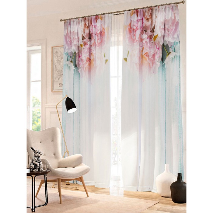 Фотошторы "Пионы", размер 150х260 см - 2 шт, блэкаут