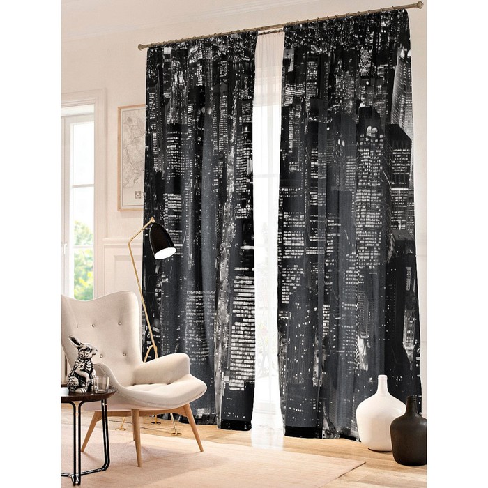 Фотошторы "Чёрно-белый Нью-Йорк", размер 150х260 см - 2 шт, блэкаут