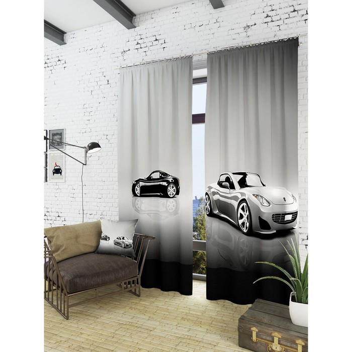 Фотошторы "Спортивные машины", размер 150х260 см - 2 шт, блэкаут