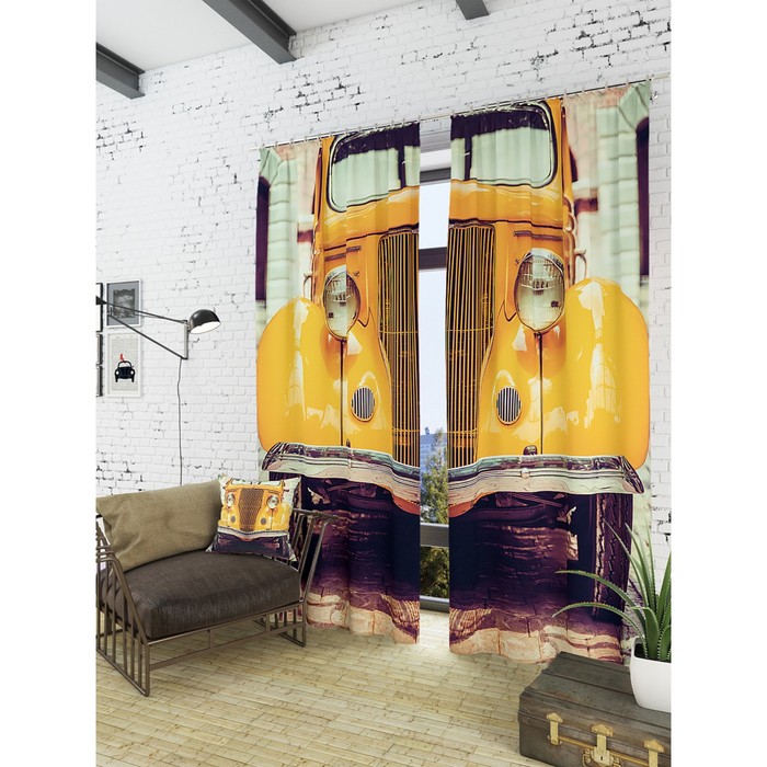 Фотошторы "Ретро автомобиль", размер 150х260 см - 2 шт, блэкаут