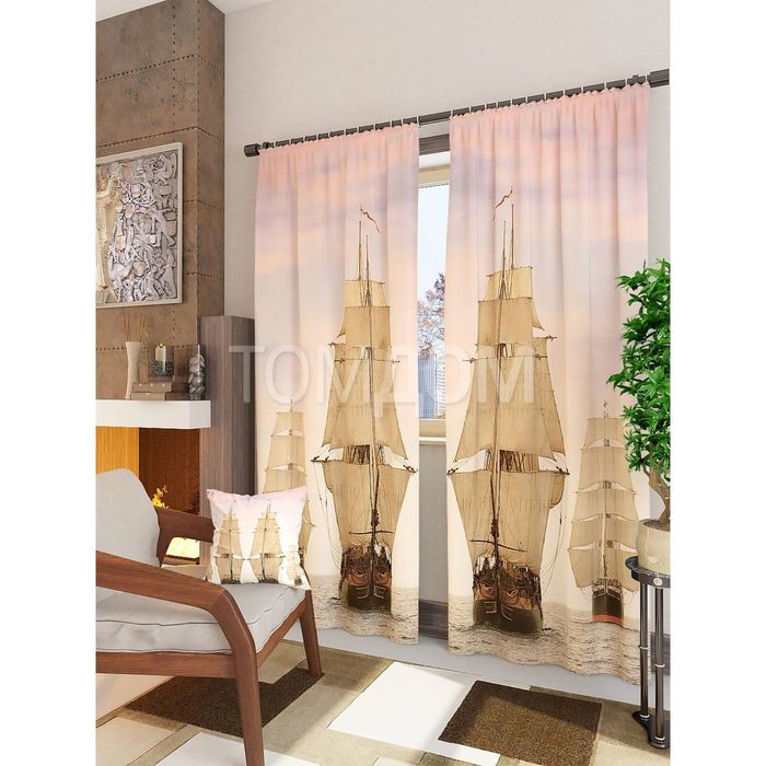 Фотошторы "Морской поход", размер 150х260 см - 2 шт, блэкаут