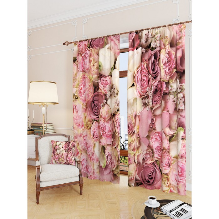 Фотошторы "Розы цвет", размер 150х260 см - 2 шт, блэкаут