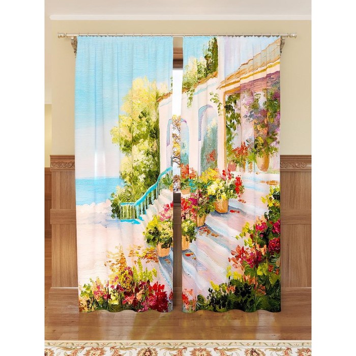 Фотошторы "Терраса у моря", размер 150х260 см - 2 шт, блэкаут