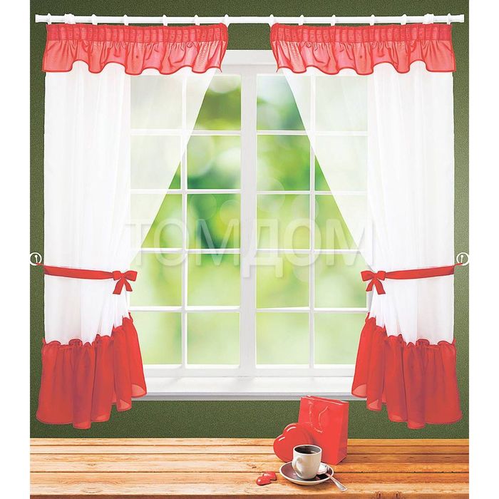 Тюль для кухни «Фуция», размер 140 х 175 см. — 2 шторы и 2 подхвата