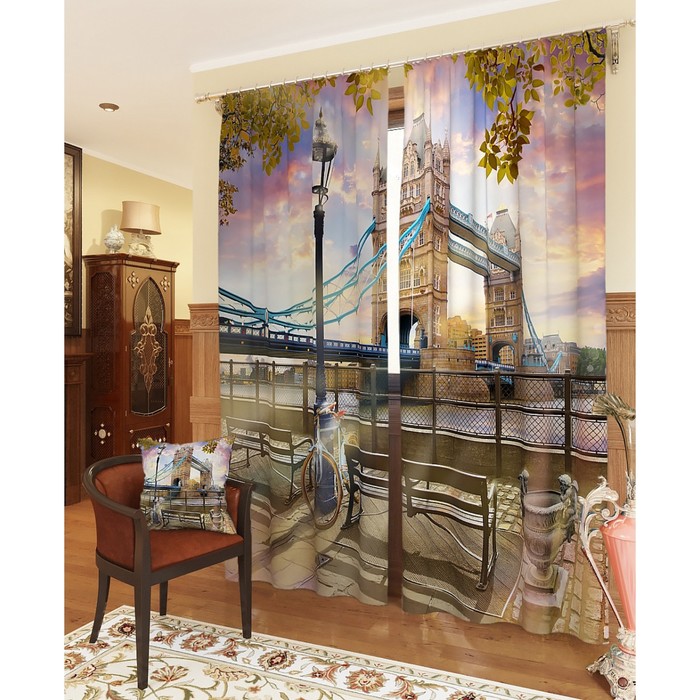 Фотошторы "Мост над Темзой", размер 150х260 см - 2 шт, блэкаут