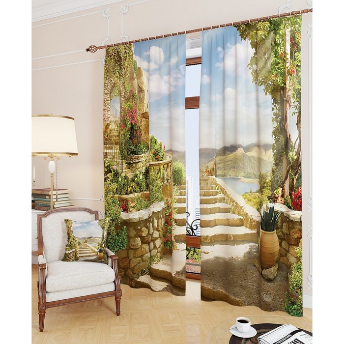 Фотошторы "Перистраль", размер 150х260 см - 2 шт, блэкаут