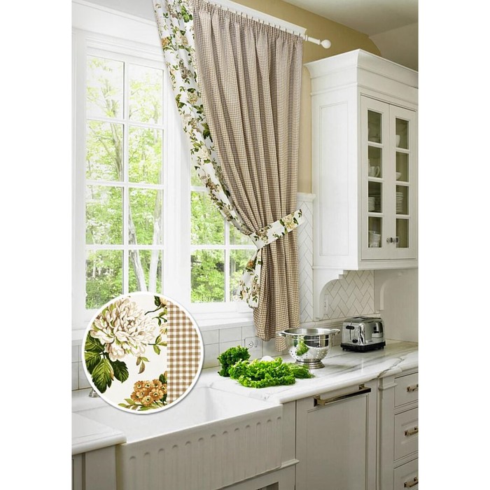 Комплект штор для кухни "Брук-П", размер 175х175 см - 1 шт. и 1 подхват