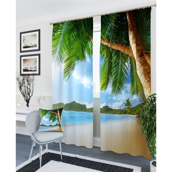 Фотошторы "Райский берег", размер 150х260 см - 2 шт, блэкаут