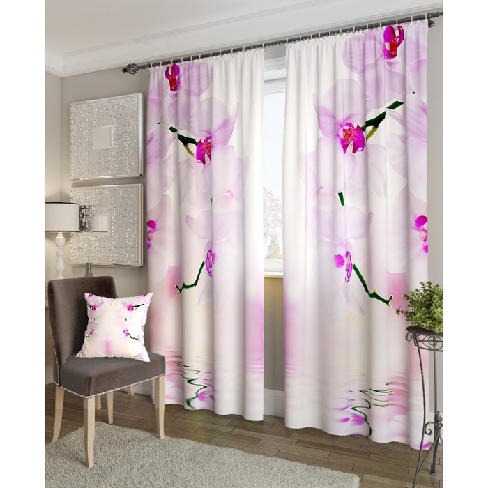Фотошторы "Фаленопсис", размер 150х260 см - 2 шт, блэкаут