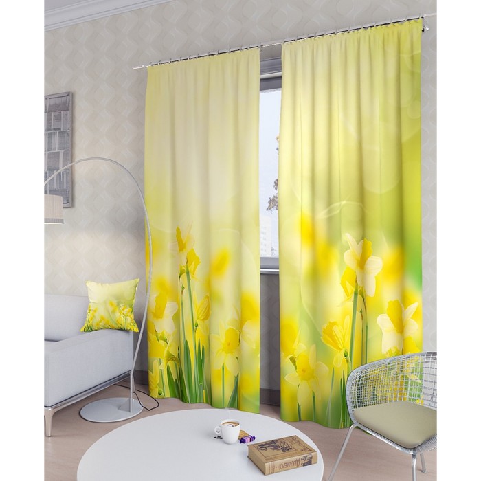 Фотошторы "Нарциссы", размер 150х260 см - 2 шт, блэкаут