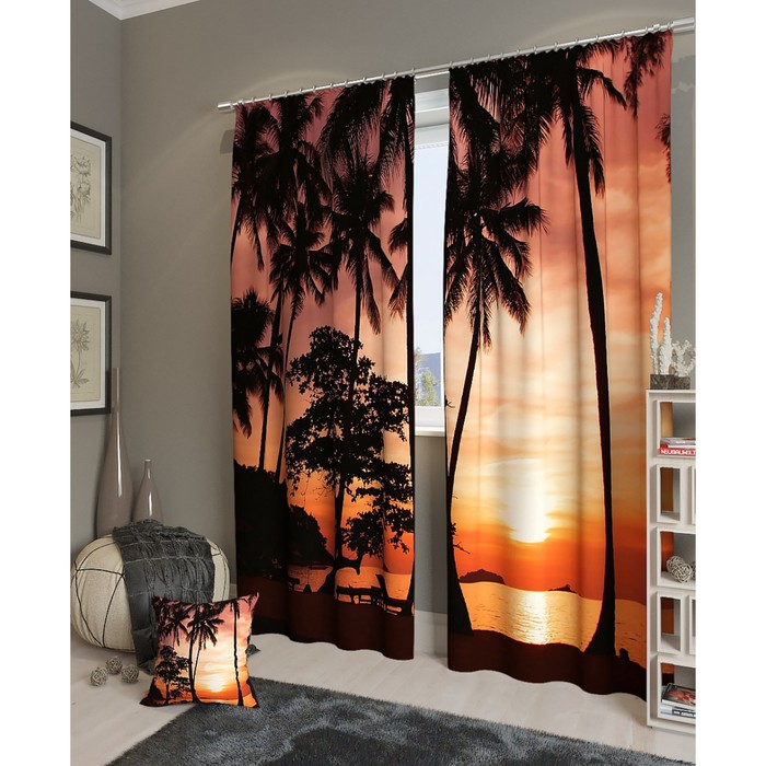 Фотошторы "Вечерние тропики", размер 150х260 см - 2 шт, блэкаут