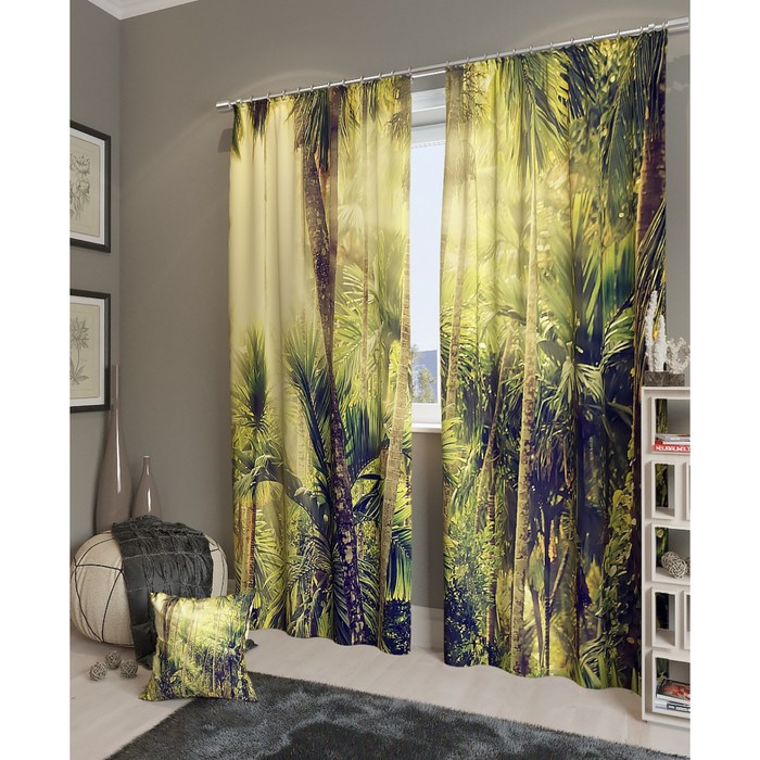 Фотошторы "Бамбуковый лес", размер 150х260 см - 2 шт, блэкаут