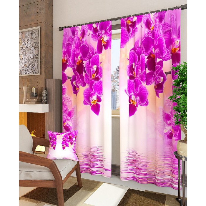 Фотошторы "Орхидея", размер 150х260 см - 2 шт, блэкаут
