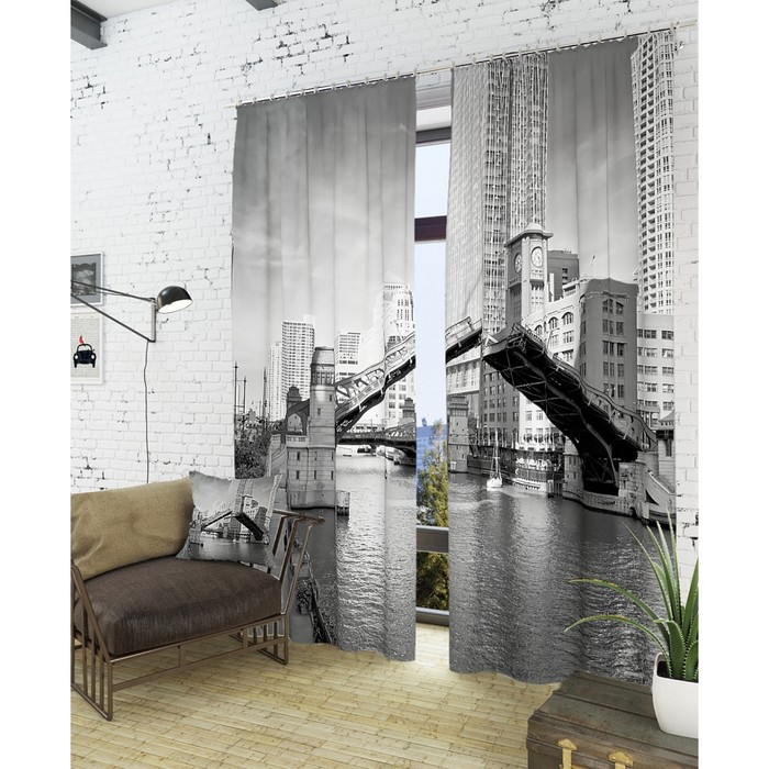 Фотошторы "Разводной мост", размер 150х260 см - 2 шт, блэкаут