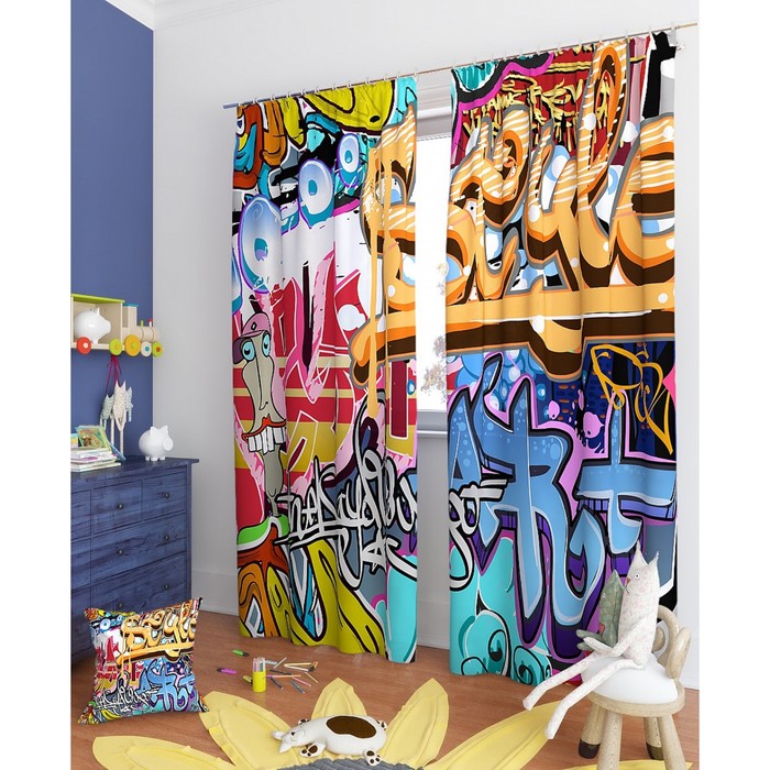 Фотошторы "Уличное искусство", размер 150х260 см - 2 шт, блэкаут