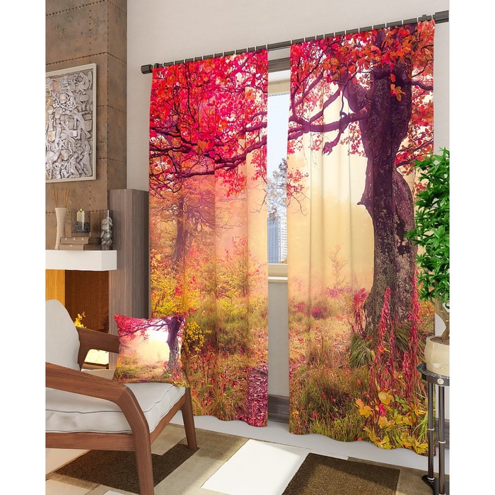 Фотошторы "Красочное дерево", размер 150х260 см - 2 шт, блэкаут