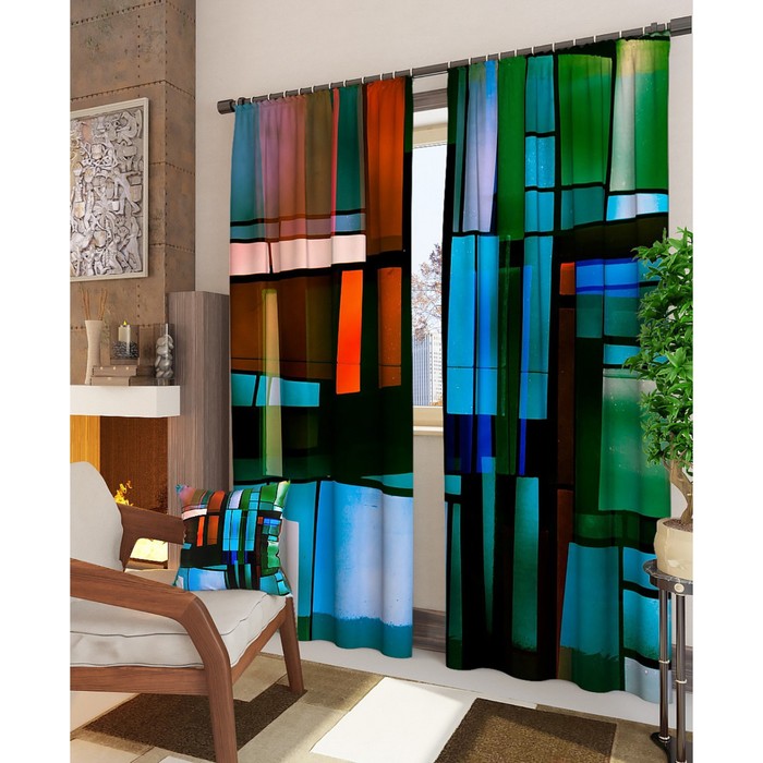 Фотошторы "Витражный декор", размер 150х260 см - 2 шт, блэкаут