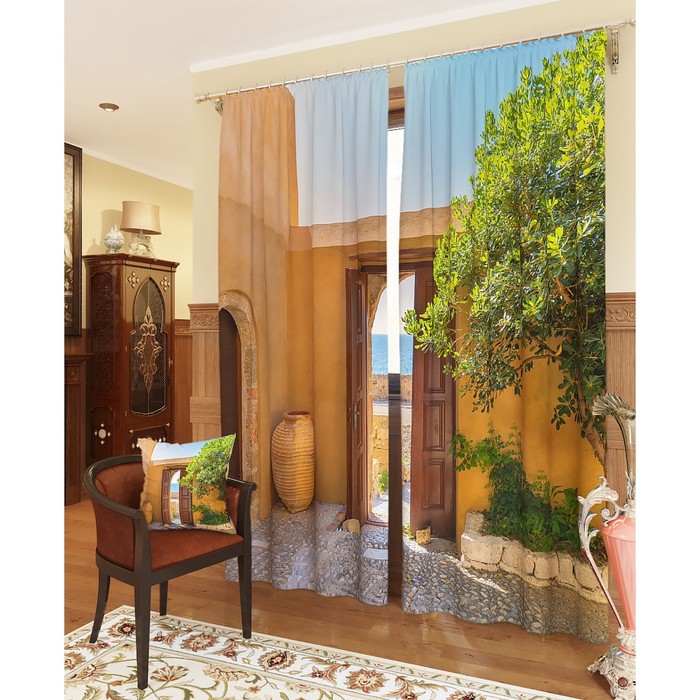 Фотошторы "Греческий дворик", размер 150х260 см - 2 шт, блэкаут