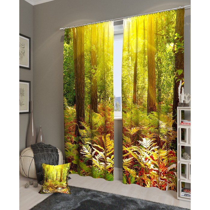 Фотошторы "Полдень в лесу", размер 150х260 см - 2 шт, блэкаут