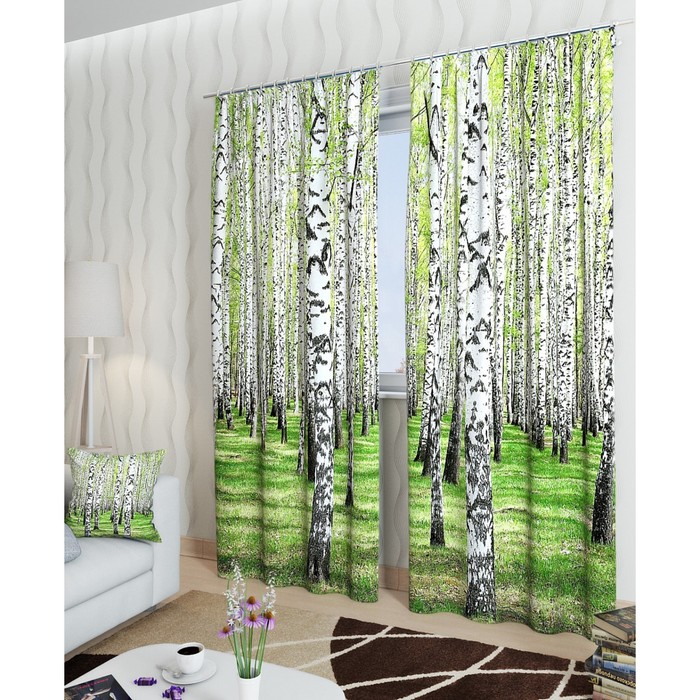Фотошторы "Берёзки", размер 150х260 см - 2 шт, блэкаут