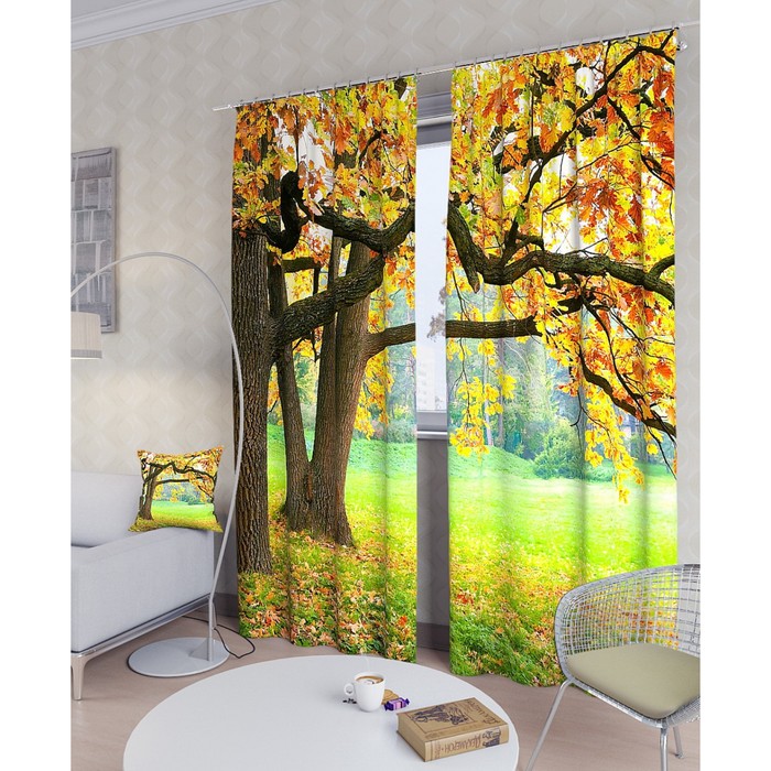 Фотошторы "Осенний дуб", размер 150х260 см - 2 шт, блэкаут