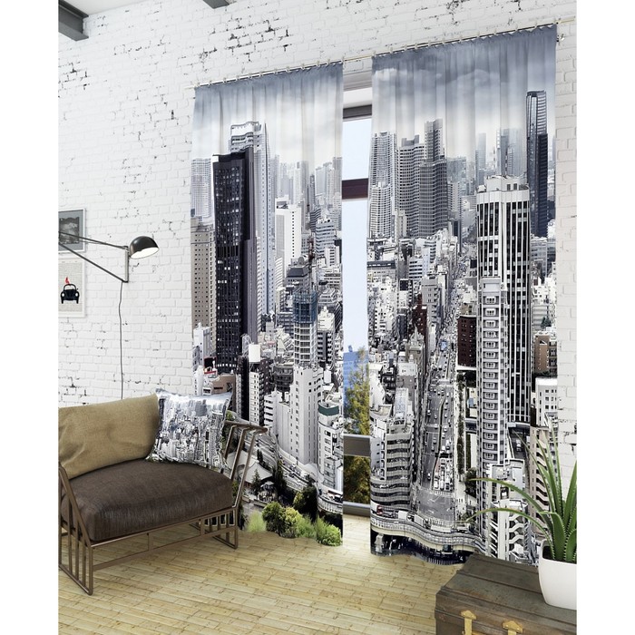 Фотошторы "Азиатский мегаполис", размер 150х260 см - 2 шт, блэкаут