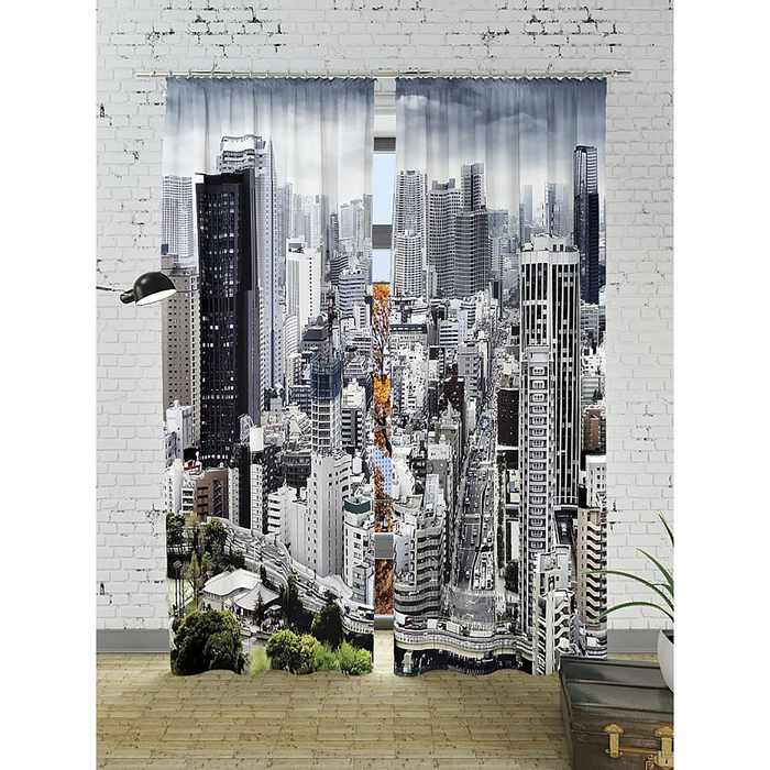 Фотошторы "Азиатский мегаполис", размер 150х260 см - 2 шт, блэкаут