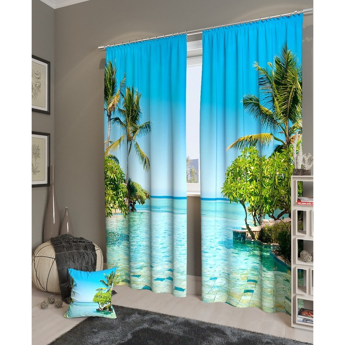 Фотошторы "Райский бассейн", размер 150х260 см - 2 шт, блэкаут