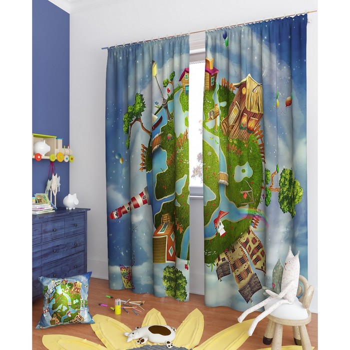 Фотошторы "Детская планета", размер 150х260 см - 2 шт, блэкаут