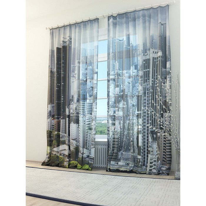 Тюль «Серый город», размер 150 х 260 см. — 2 шт.