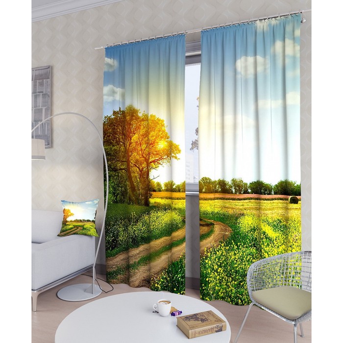 Фотошторы "Полевая дорога", размер 150х260 см - 2 шт, блэкаут