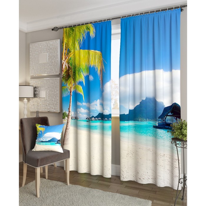 Фотошторы "На пляже", размер 150х260 см - 2 шт, блэкаут