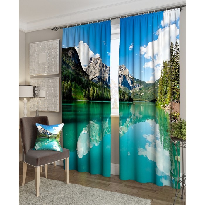 Фотошторы "Озёрная гладь", размер 150х260 см - 2 шт, блэкаут