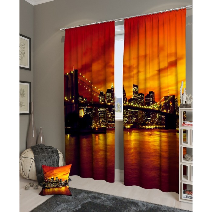 Фотошторы "Закат в Манхеттене", размер 150х260 см - 2 шт, блэкаут
