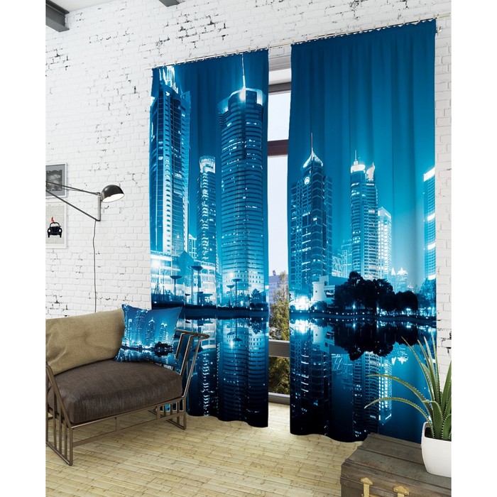 Фотошторы "Финансовый центр", размер 150х260 см - 2 шт, блэкаут