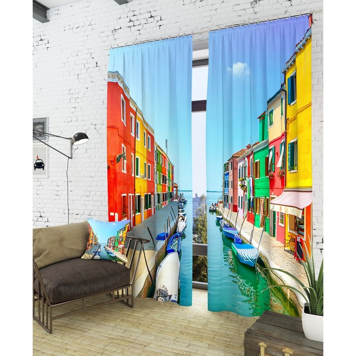 Фотошторы "Красочный остров Бурано", размер 150х260 см - 2 шт, блэкаут