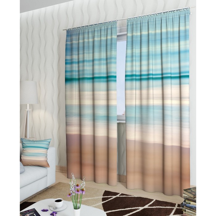 Фотошторы "Краски моря", размер 150х260 см - 2 шт, блэкаут