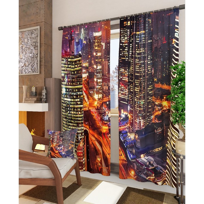 Фотошторы "Ночной трафик", размер 150х260 см - 2 шт, блэкаут