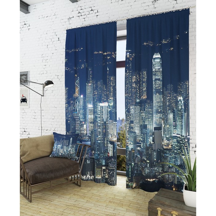 Фотошторы "Город 21 века", размер 150х260 см - 2 шт, блэкаут
