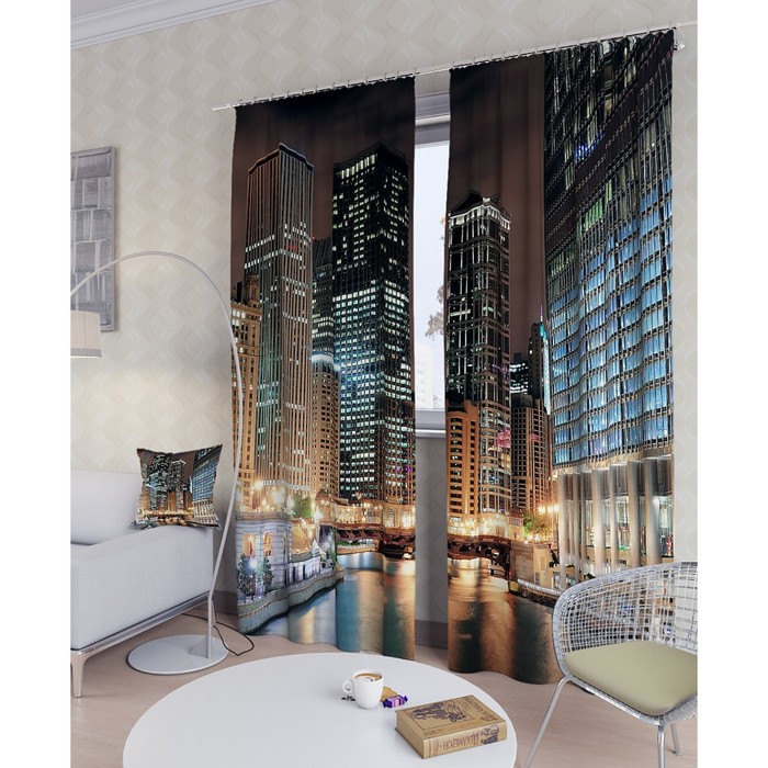Фотошторы "Вечерний Чикаго", размер 150х260 см - 2 шт, блэкаут
