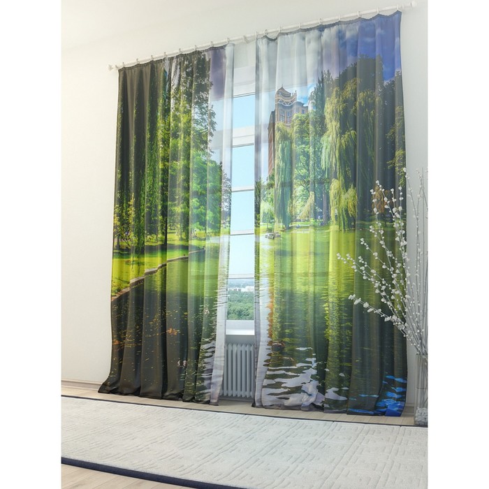 Тюль «Зеленый пруд», размер 150 х 260 см. — 2 шт.