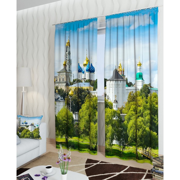 Фотошторы "Белый монастырь", размер 150х260 см - 2 шт, блэкаут