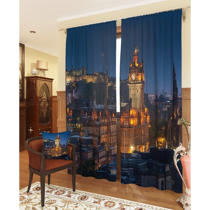 Фотошторы "Огни старого света", размер 150х260 см - 2 шт, блэкаут